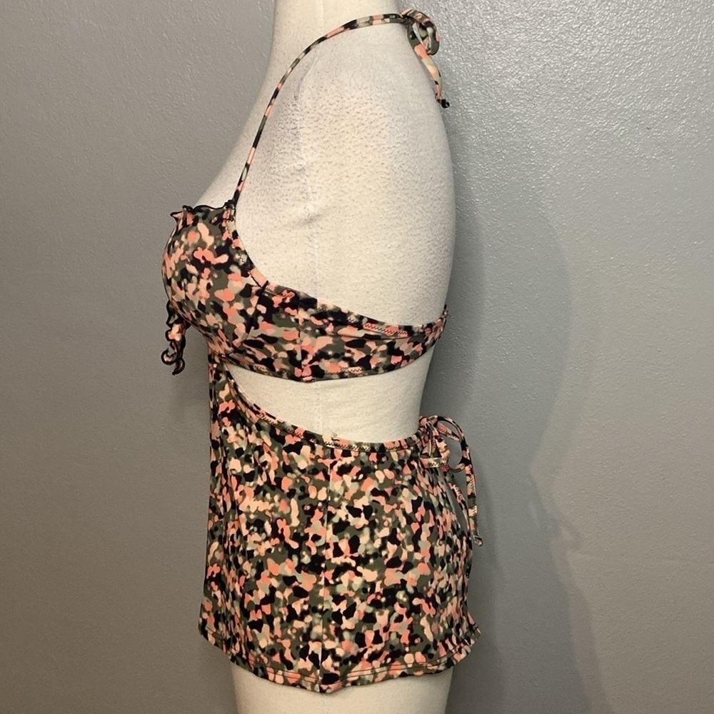 Sun Dazed Tankini Swim Top Padded Underwire Ruffle Pink Green 34C - Picture 5 of 8